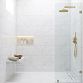 Oriental White (Asian Statuary) Marble 18x36 Honed Tile — Bathroom shower wall