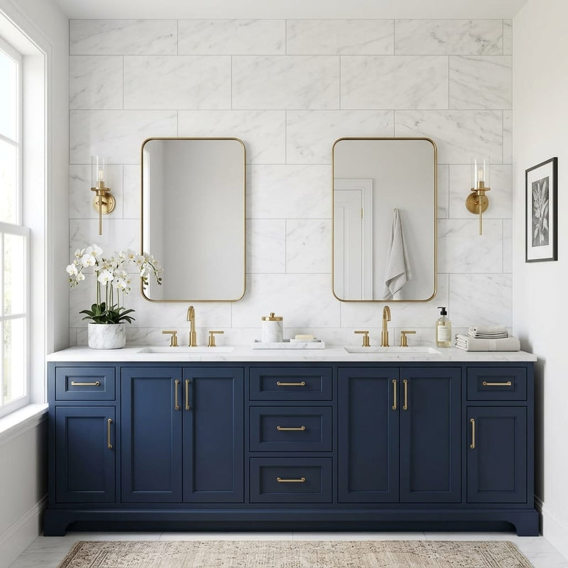Oriental White (Asian Statuary) Marble 18x36 Honed Tile — Bathroom vanity wall