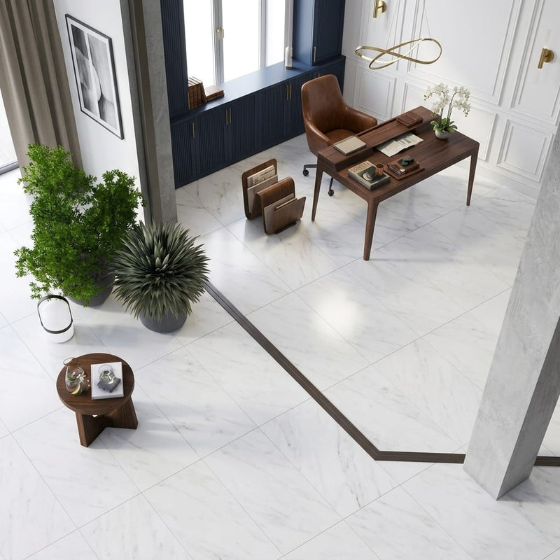 Oriental White (Asian Statuary) Marble 18x36 Honed Tile — Living Room floor