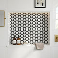 Oriental White (Asian Statuary) Marble 2x2 Honed Hexagon Mosaic Vortex Hexagon (w/ Black) — Bathroom niche