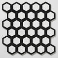 Oriental White (Asian Statuary) Marble 2x2 Honed Hexagon Mosaic Vortex Hexagon (w/ Black) close-up