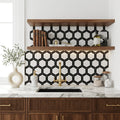 Oriental White (Asian Statuary) Marble 2x2 Honed Hexagon Mosaic Vortex Hexagon (w/ Black) — Kitchen backsplash