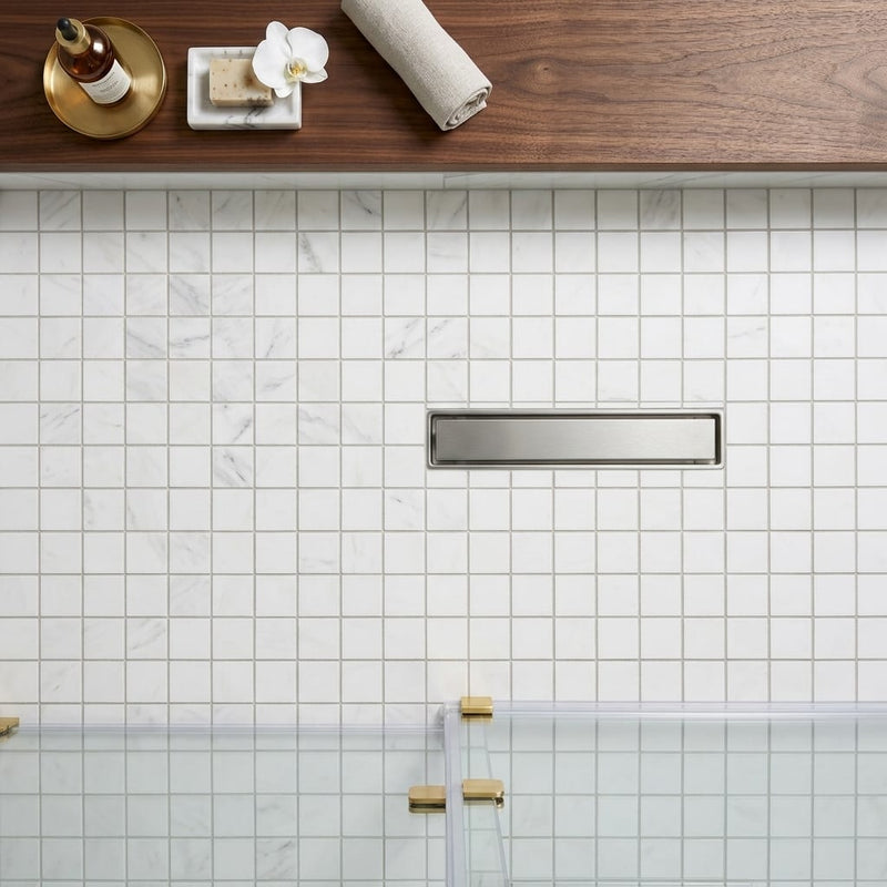 Oriental White (Asian Statuary) Marble 2x2 Honed Mosaic — Bathroom shower floor