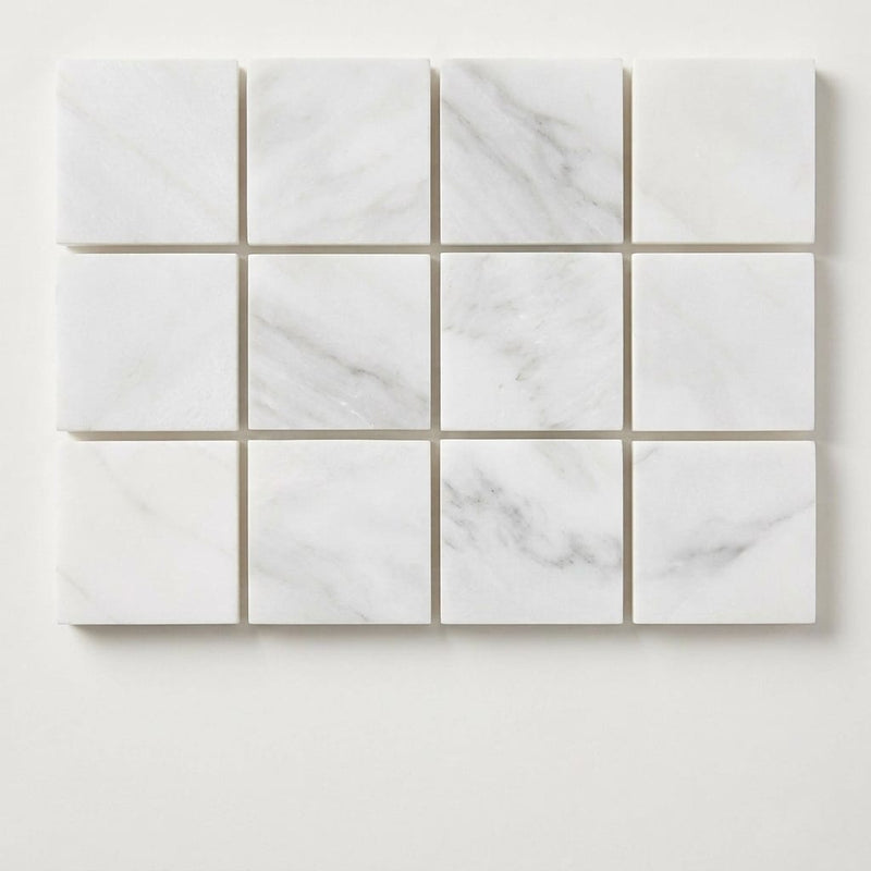 Oriental White (Asian Statuary) Marble 2x2 Honed Mosaic close-up
