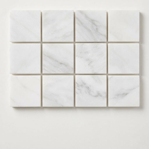 Oriental White (Asian Statuary) Marble 2x2 Honed Mosaic close-up