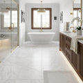 Oriental White (Asian Statuary) Marble 24x24 Honed Tile — Primary Bath floor