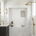 Oriental White (Asian Statuary) Marble 3x3 Honed Hexagon Mosaic — Bathroom niche