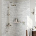 Oriental White (Asian Statuary) Marble 3x6 Honed Tile — Bathroom shower wall