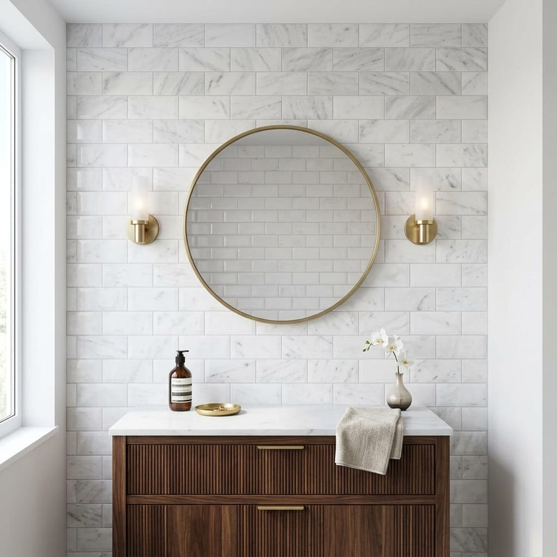 Oriental White (Asian Statuary) Marble 3x6 Honed Tile — Bathroom wall