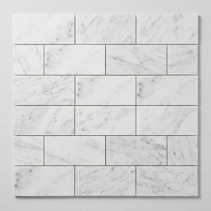 Oriental White (Asian Statuary) Marble 3x6 Honed Tile close-up