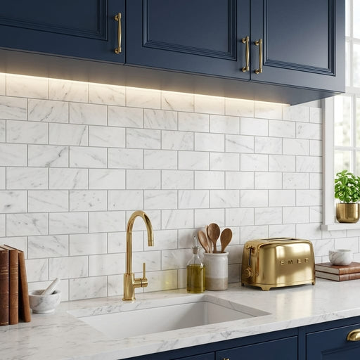 Oriental White (Asian Statuary) Marble 3x6 Honed Tile — Kitchen backsplash