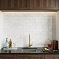 Oriental White (Asian Statuary) Marble 3x6 Honed Tile — Wet Bar backsplash