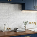 Oriental White (Asian Statuary) Marble 3x6 Honed Tile — Laundry Room backsplash