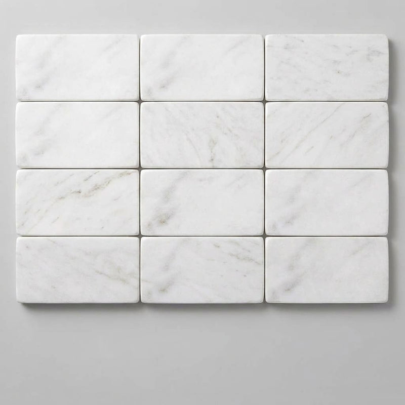 Oriental White (Asian Statuary) Marble 3x6 Tumbled Tile close-up