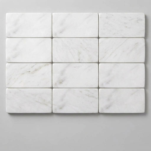 Oriental White (Asian Statuary) Marble 3x6 Tumbled Tile close-up