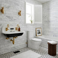 Oriental White (Asian Statuary) Marble 4x12 Honed Tile — Bathroom wall