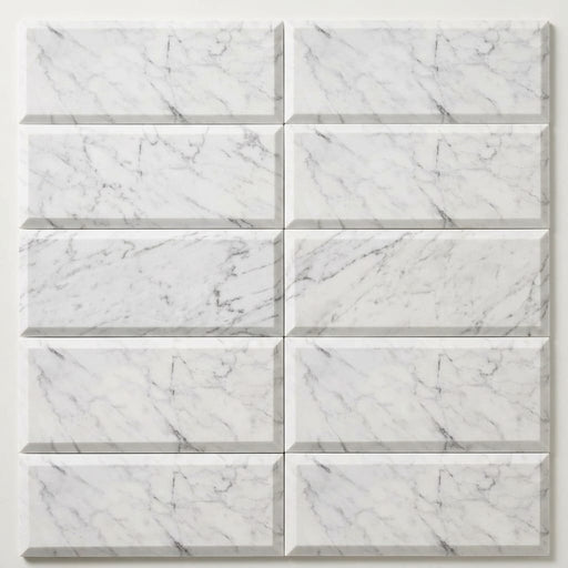Oriental White (Asian Statuary) Marble 4x12 Honed Tile close-up