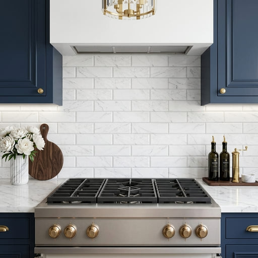 Oriental White (Asian Statuary) Marble 4x12 Honed Tile — Kitchen backsplash