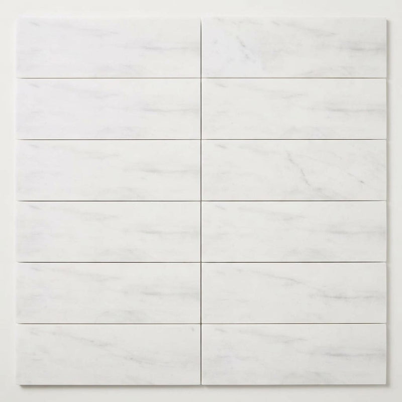 Oriental White (Asian Statuary) Marble 4x12 Honed Tile close-up
