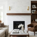 Oriental White (Asian Statuary) Marble 4x12 Honed Tile — Living Room fireplace surround