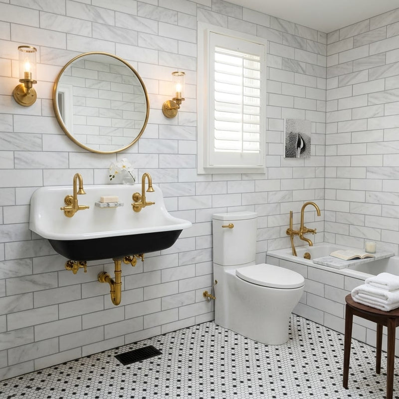 Oriental White (Asian Statuary) Marble 4x12 Honed Tile — Bathroom wall