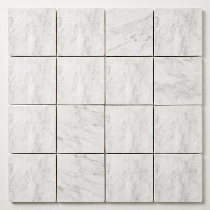 Oriental White (Asian Statuary) Marble 4x4 Honed Tile close-up
