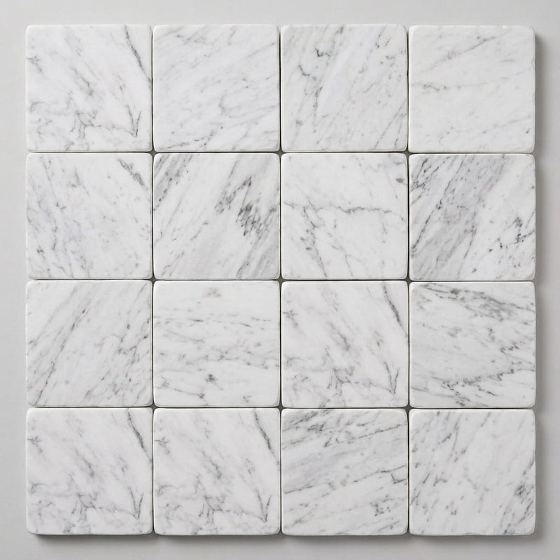 Oriental White (Asian Statuary) Marble 4x4 Tumbled Tile close-up