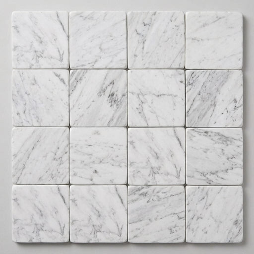Oriental White (Asian Statuary) Marble 4x4 Tumbled Tile close-up