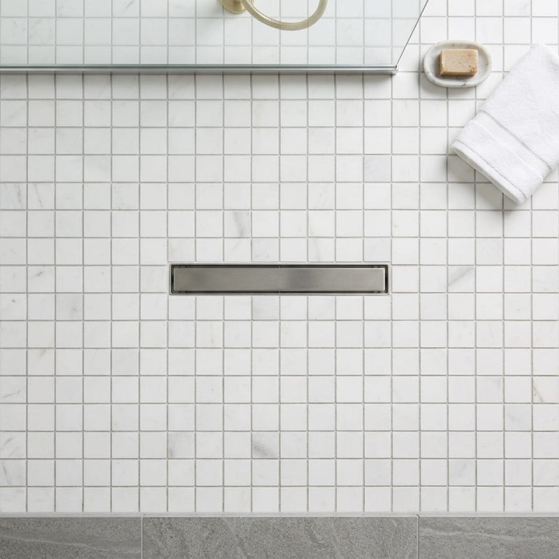 Oriental White (Asian Statuary) Marble 5/8x5/8 Honed Mosaic — Bathroom shower floor