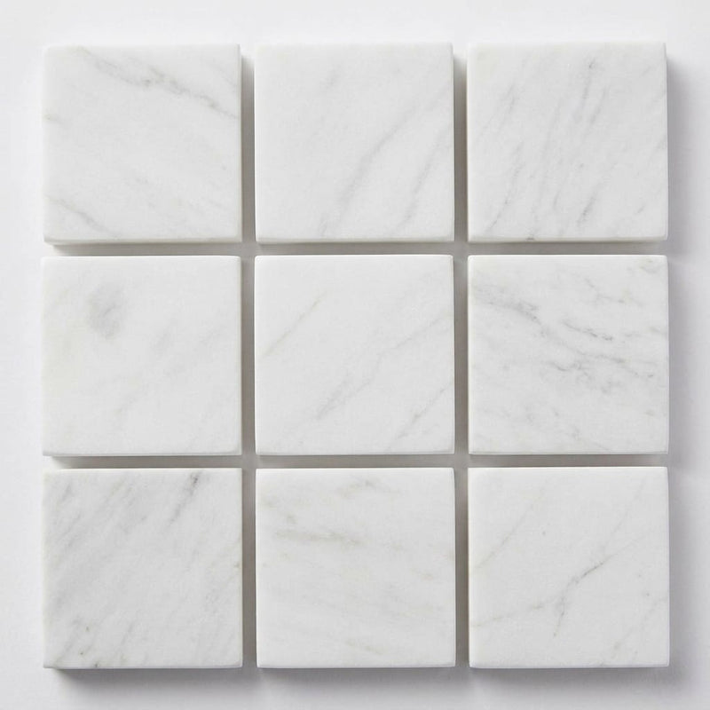 Oriental White (Asian Statuary) Marble 5/8x5/8 Honed Mosaic close-up