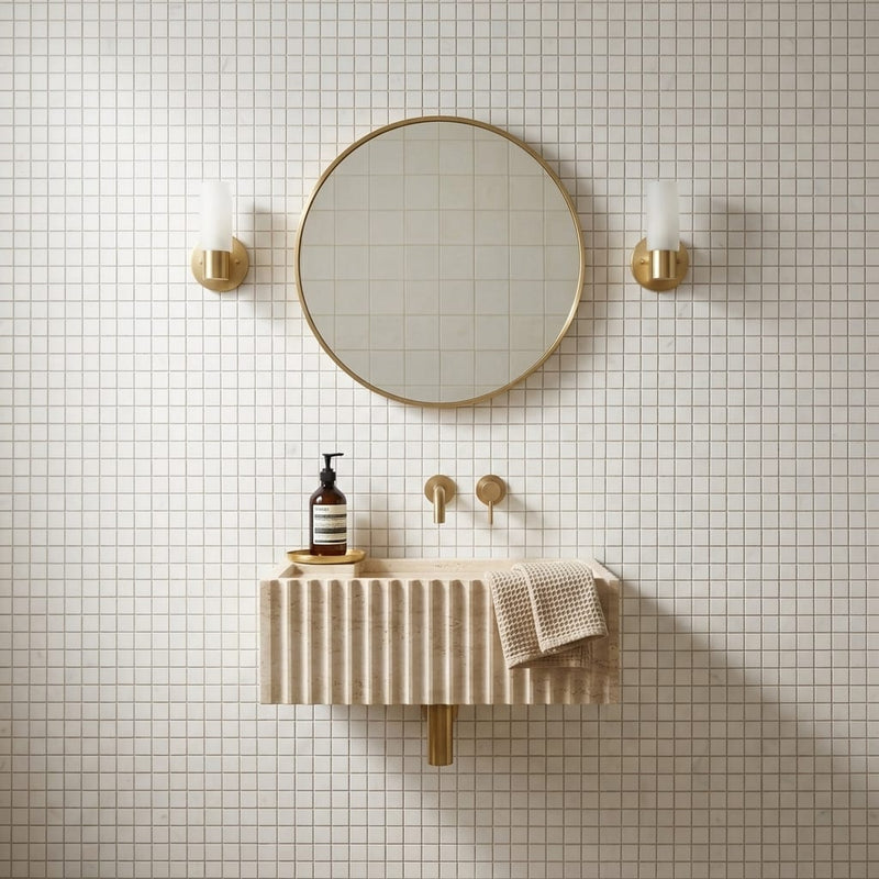 Oriental White (Asian Statuary) Marble 5/8x5/8 Honed Mosaic — Powder Room wall