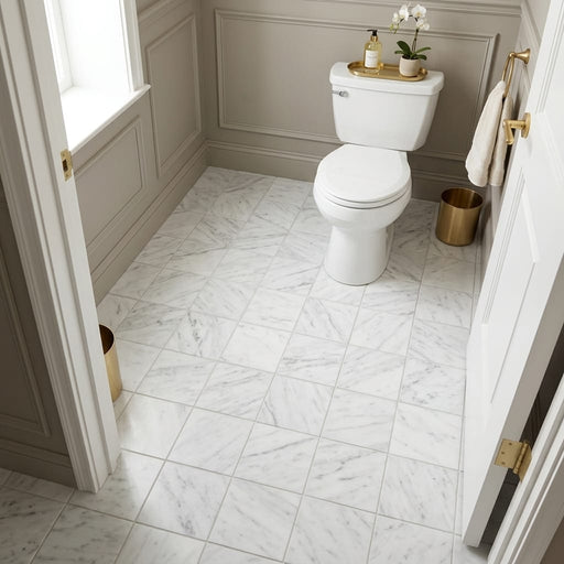 Oriental White (Asian Statuary) Marble 6x6 Honed Tile — Bathroom floor