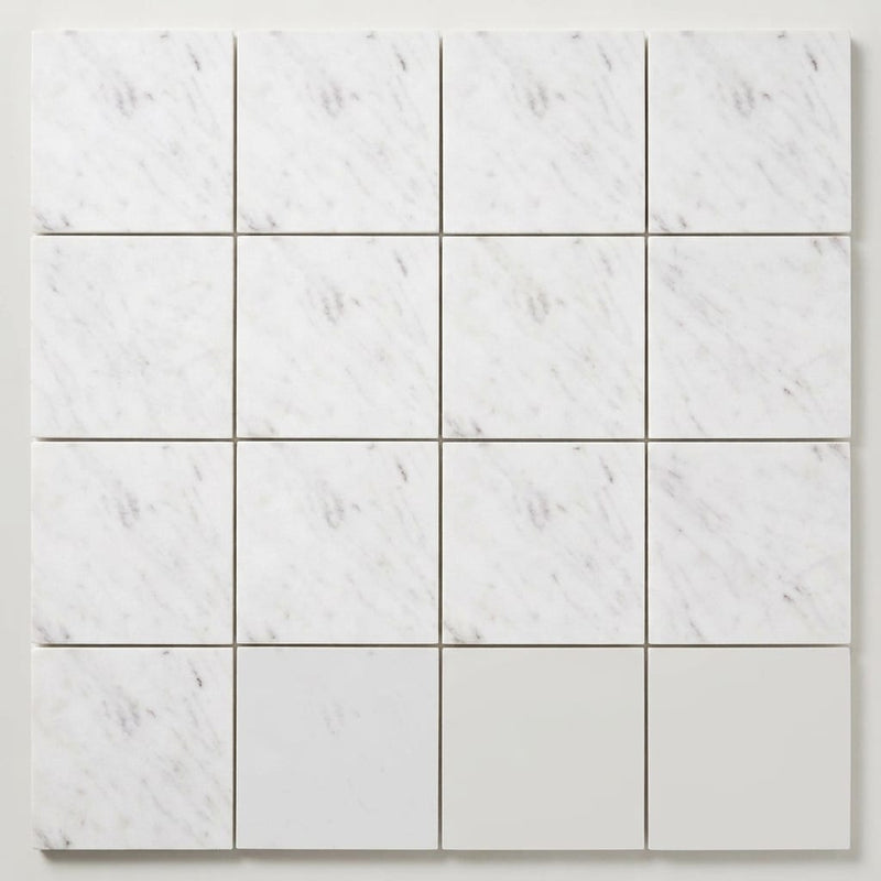 Oriental White (Asian Statuary) Marble 6x6 Honed Tile close-up