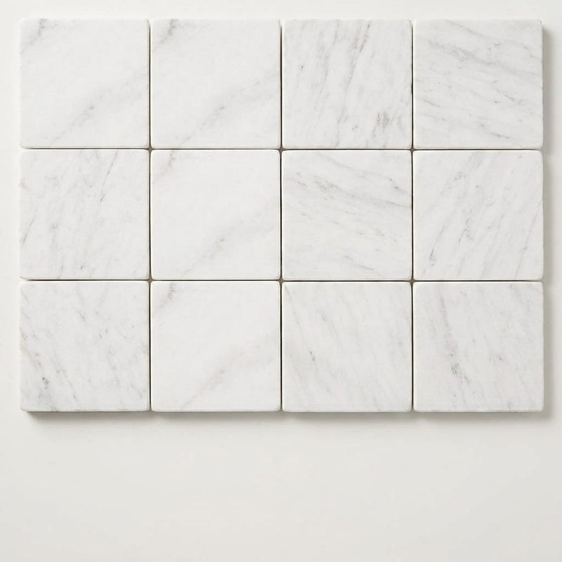 Oriental White (Asian Statuary) Marble 6x6 Tumbled Tile close-up
