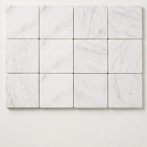 Oriental White (Asian Statuary) Marble 6x6 Tumbled Tile close-up