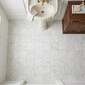 Oriental White (Asian Statuary) Marble 6x6 Tumbled Tile — Powder Room floor