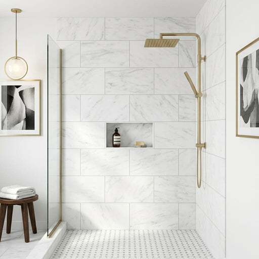 Oriental White Marble Tile 12x24 Honed — Bathroom shower wall