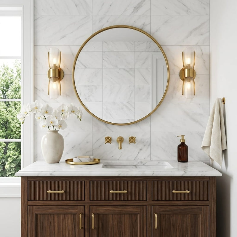 Oriental White Marble Tile 12x24 Honed — Bathroom vanity wall