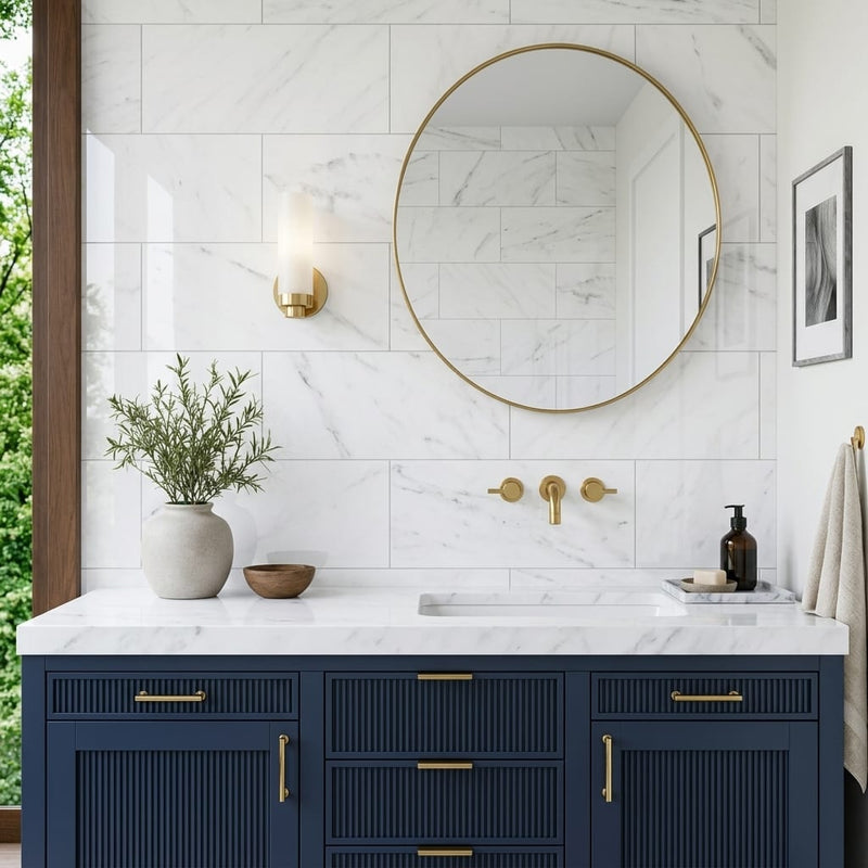 Oriental White Marble Tile 12x24 Polished — Bathroom vanity wall