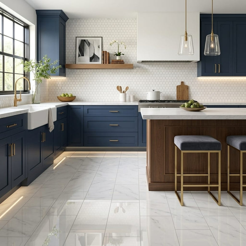 Oriental White Marble Tile 12x24 Polished — Kitchen floor