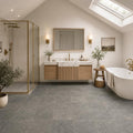Ostrich Grey 12x12 Gauged Quartzite Tile — Bathroom floor