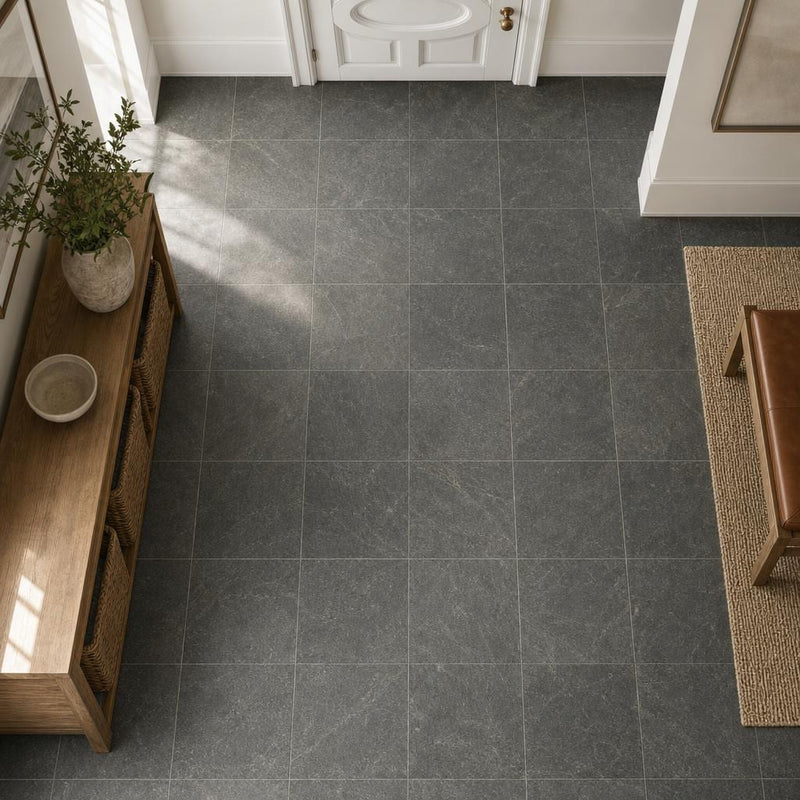 Ostrich Grey 12x12 Gauged Quartzite Tile — Hallway floor