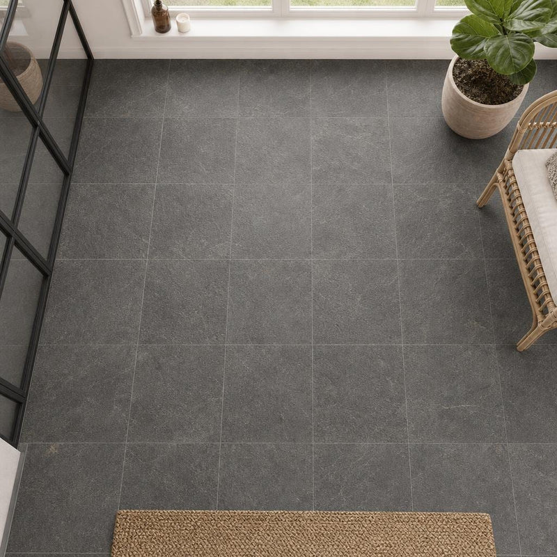 Ostrich Grey 12x12 Gauged Quartzite Tile — Sunroom floor