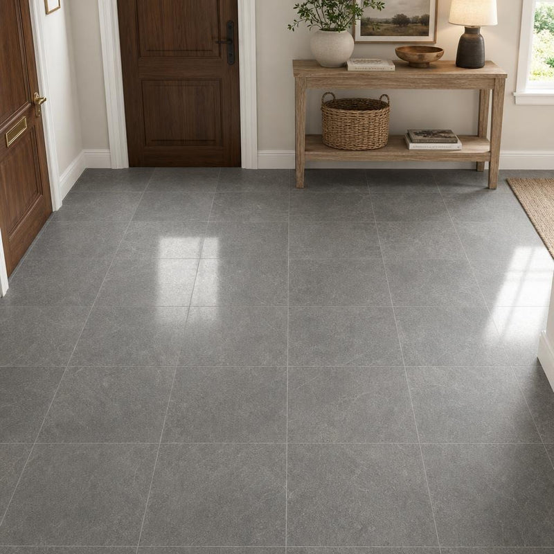 Ostrich Grey 12x12 Honed Quartzite Tile — Foyer floor