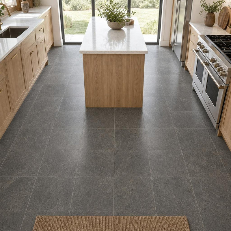 Ostrich Grey 12x12 Honed Quartzite Tile — Kitchen floor