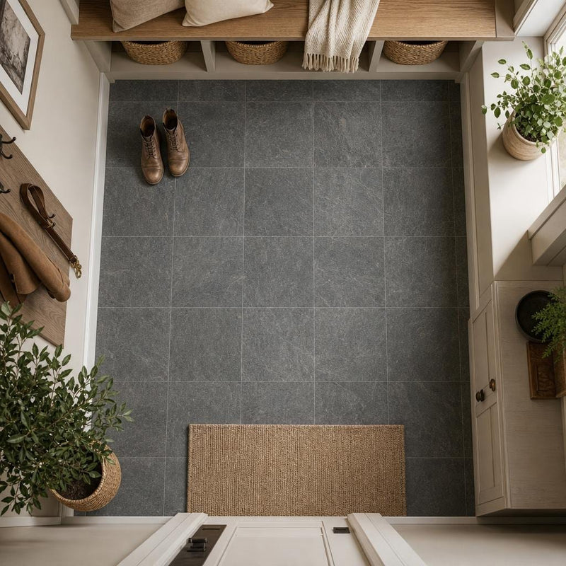 Ostrich Grey 12x12 Honed Quartzite Tile — Mudroom floor