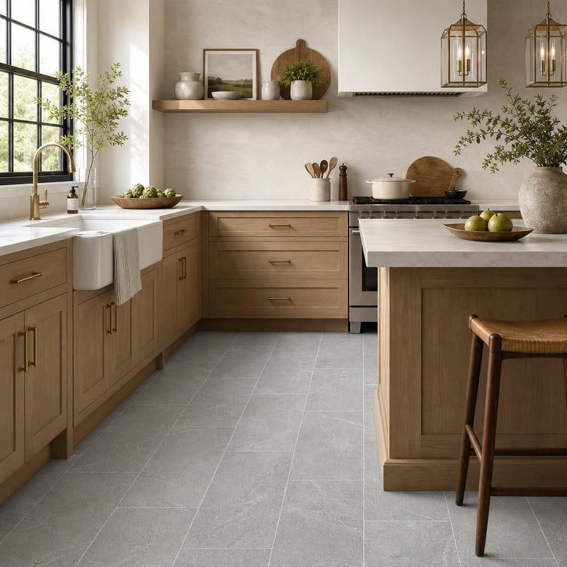 Ostrich Grey 12x24 Honed Quartzite Tile — Kitchen floor