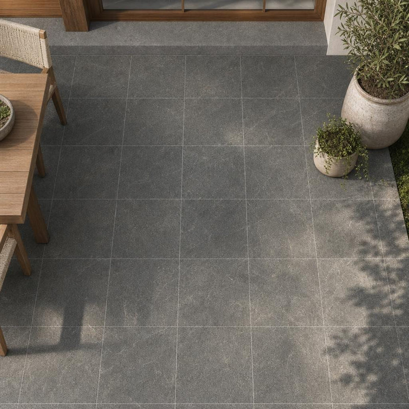 Ostrich Grey 16x16 Gauged Quartzite Tile — Covered Patio floor