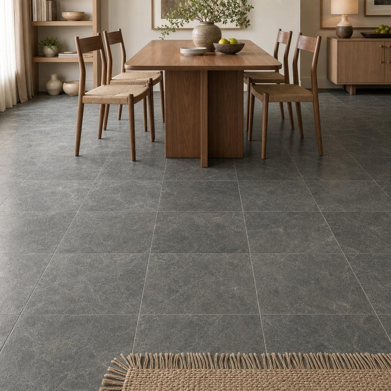 Ostrich Grey 16x16 Gauged Quartzite Tile — Dining Room floor