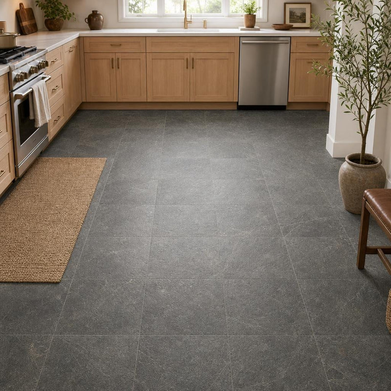 Ostrich Grey 16x16 Gauged Quartzite Tile — Kitchen floor